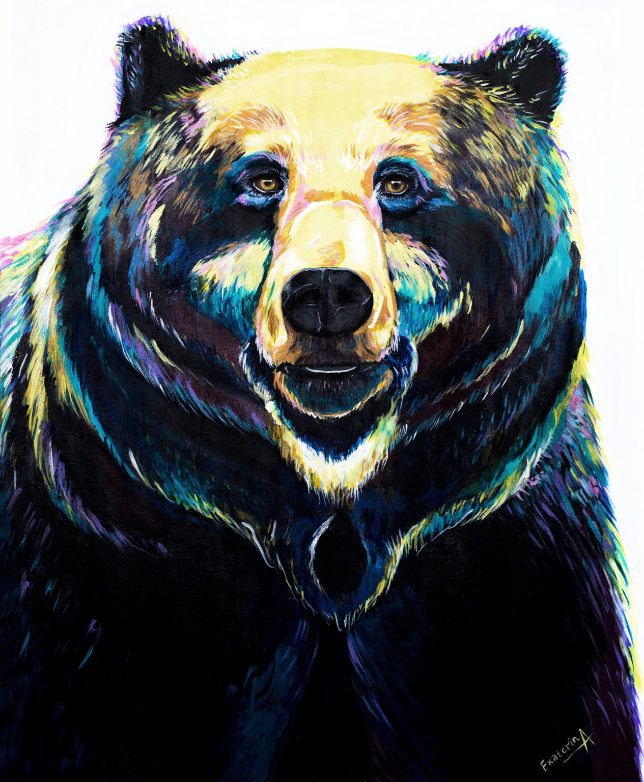 Animalize painting of a bear facing forward, by Ekaterina Sky