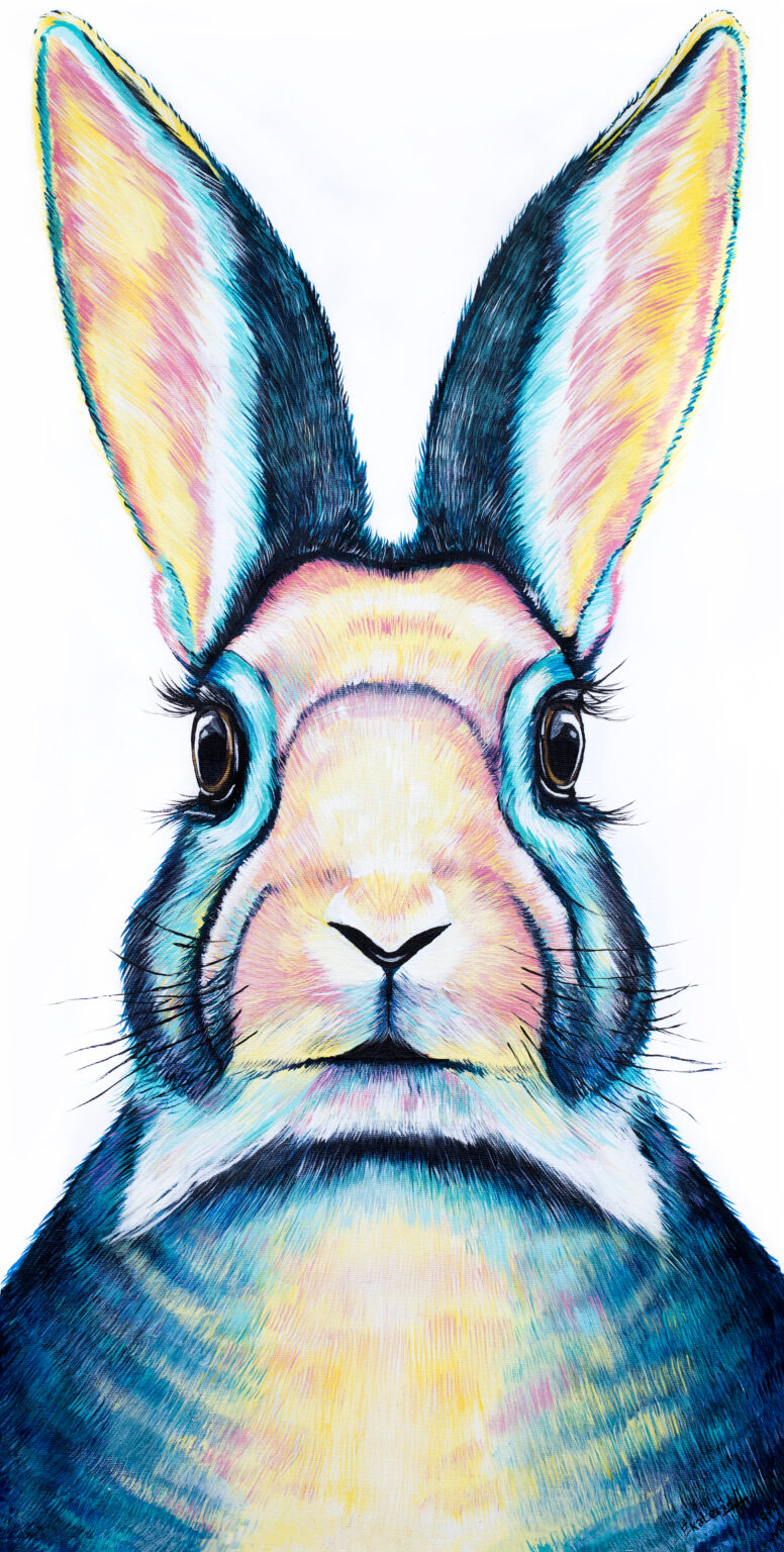 Animalize painting of a rabbit facing forward, by Ekaterina Sky