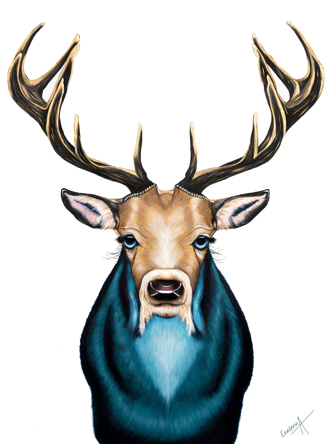 Canadian Animalize painting of a deer with antlers, by Ekaterina Sky