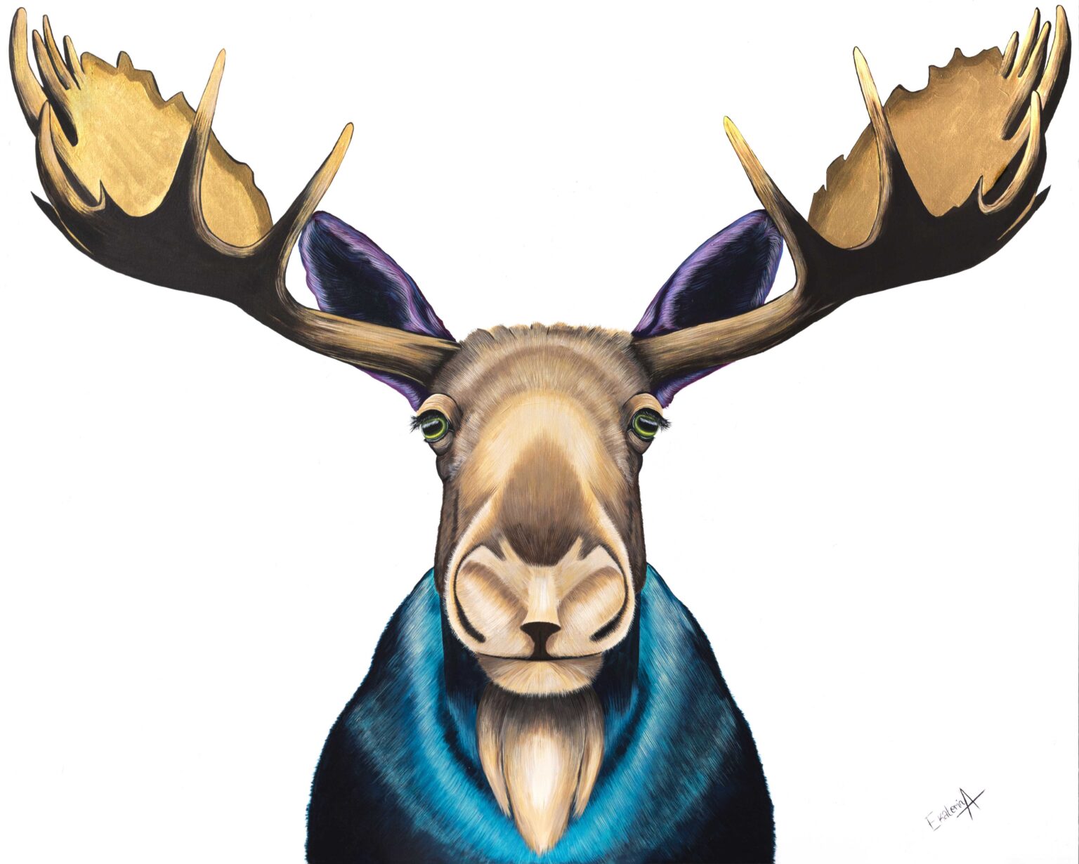Canadian Animalize painting of a moose, by Ekaterina Sky