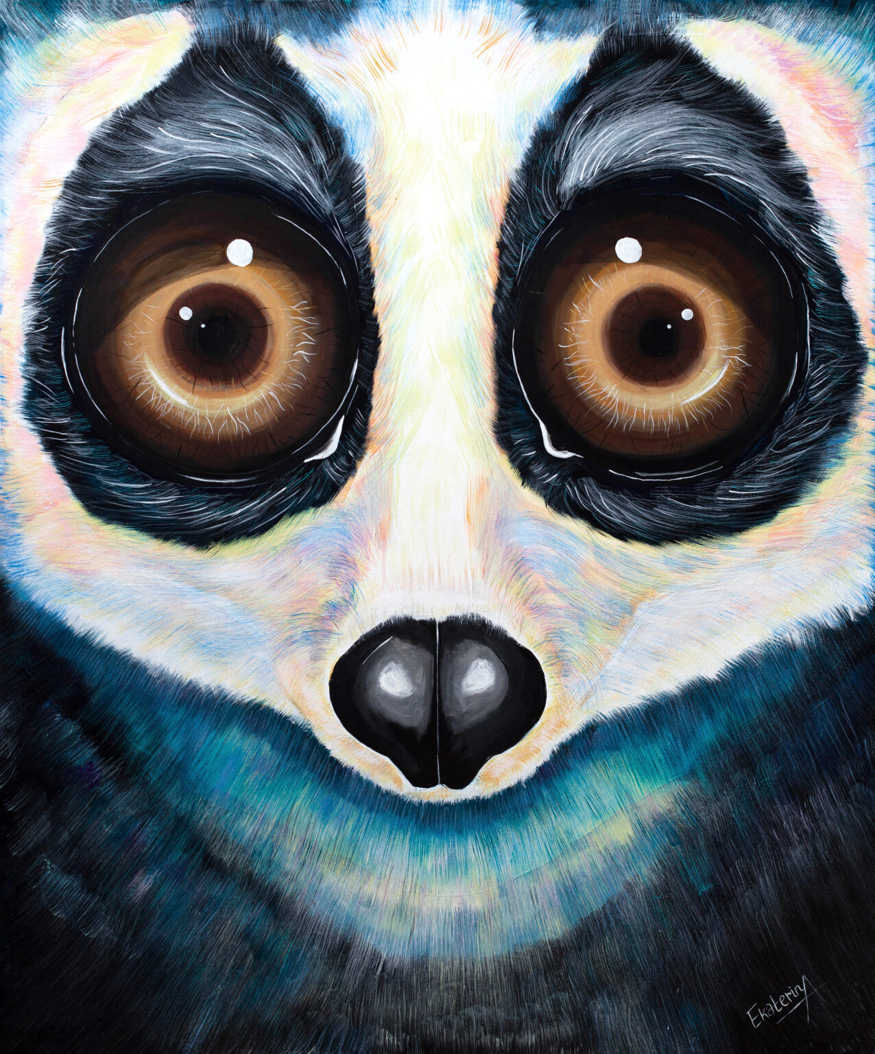 Animalize painting of a slow loris facing forward, by Ekaterina Sky