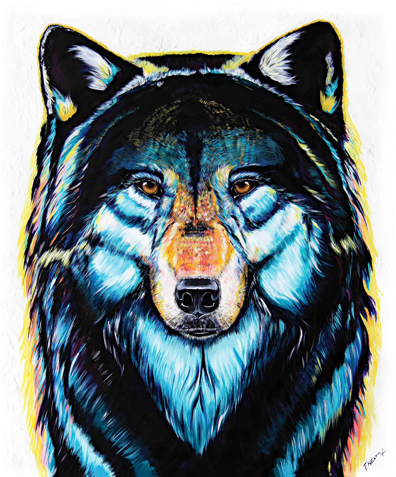 Animalize painting of a wolf facing forward, by Ekaterina Sky